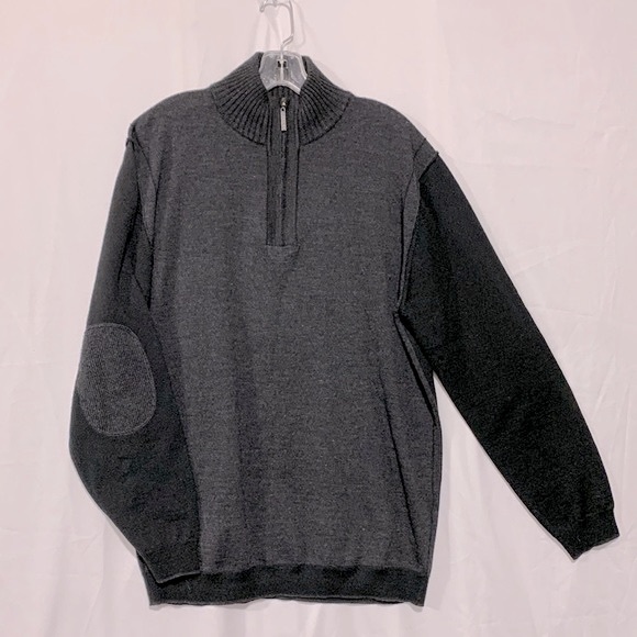 CODICE quarter zip merino wool blend sweater gray front bodice black back men’s - Picture 1 of 12